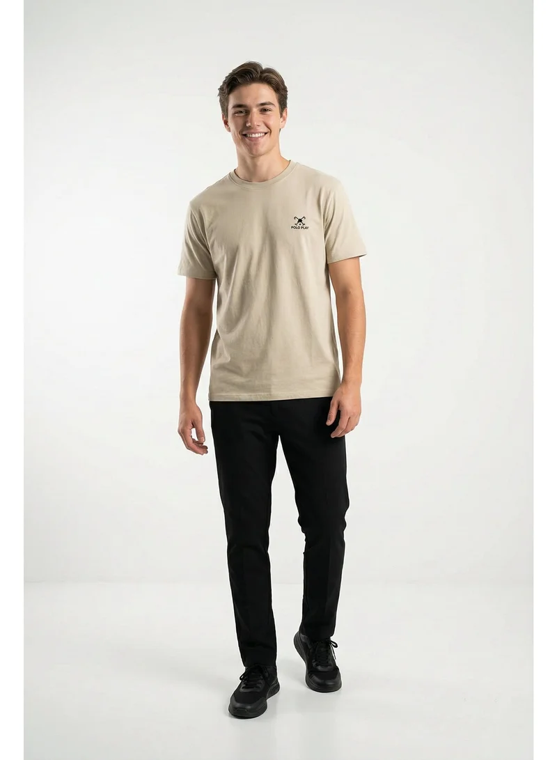 لعب البولو تيشيرت رجالي مطبوع بيج